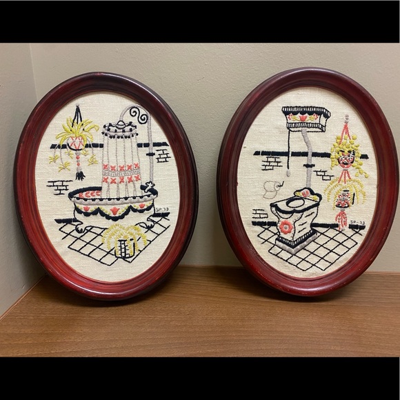 Art Vintage Needlepoint Embroidery Artwork Set Of 2 Poshmark